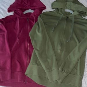 Burgundy and army green zip up hoodies BUNDLE